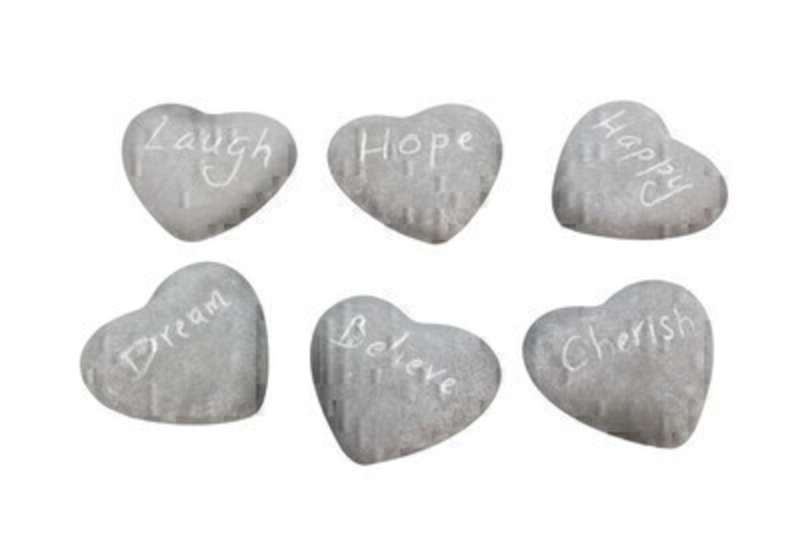 Choice of 6 Sentimental Stone Heart Ornament by Gisela Graham These heart shaped stone effect sentimental ornaments come in 6 different designs to choose from; Laugh; Hope; Happy; Dream; Believe; Cherish (Please specify your design when ordering)  They are made by designer Gisela Graham and would look lovely in your home or garden. Would make an ideal gift.